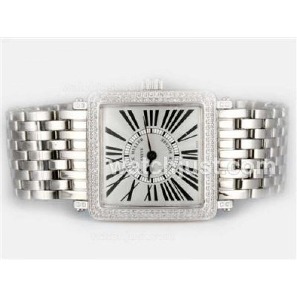 Franck Muller Master Square Swiss ETA Movement With Diamond Bezel / White Dial-Roman Marking
