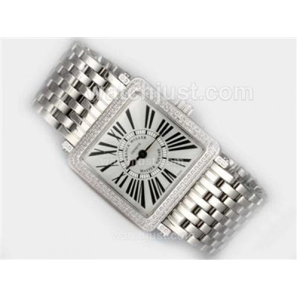 Franck Muller Master Square Swiss ETA Movement With Diamond Bezel / White Dial-Roman Marking