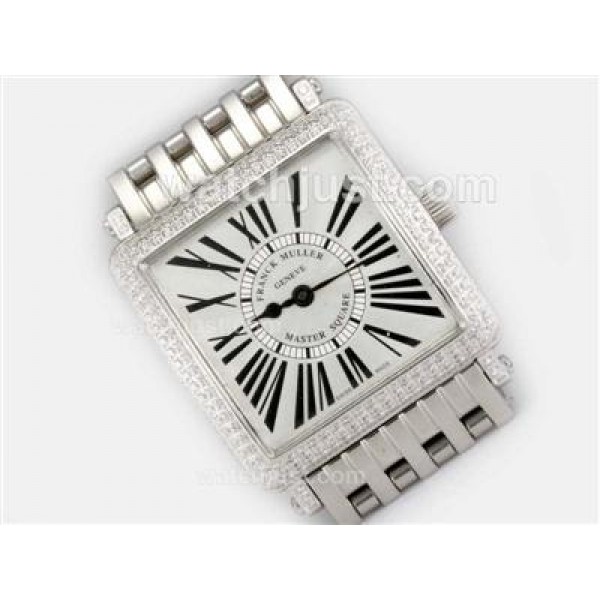Franck Muller Master Square Swiss ETA Movement With Diamond Bezel / White Dial-Roman Marking