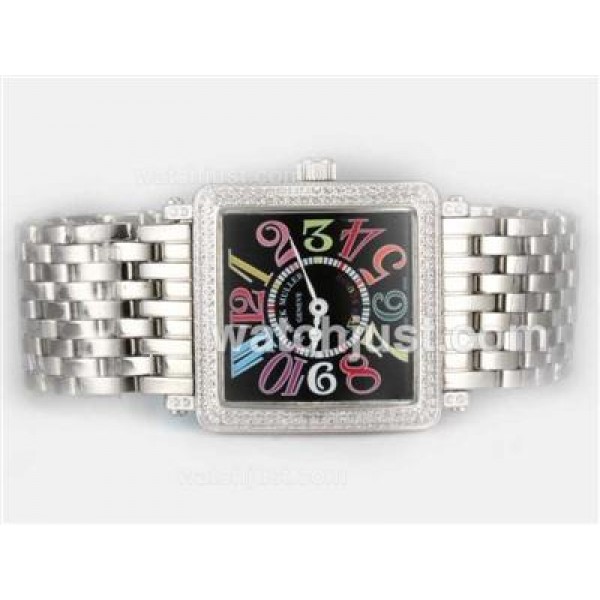Franck Muller Master Square Swiss ETA Movement With Diamond Bezel / Black Dial-Colorful Number Marking