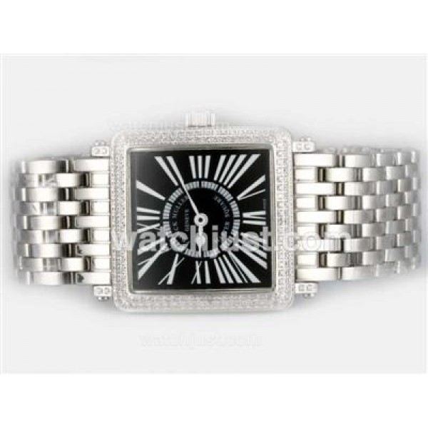 Franck Muller Master Square Swiss ETA Movement With Diamond Bezel / Black Dial-Roman Marking