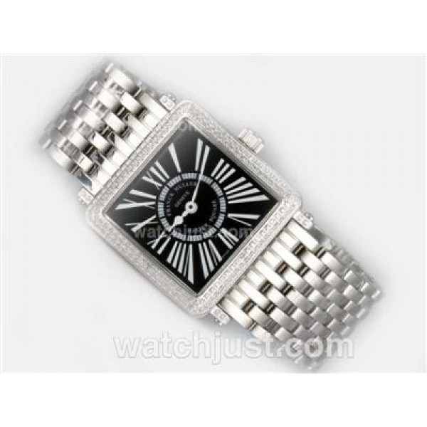 Franck Muller Master Square Swiss ETA Movement With Diamond Bezel / Black Dial-Roman Marking