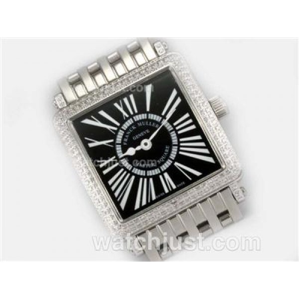 Franck Muller Master Square Swiss ETA Movement With Diamond Bezel / Black Dial-Roman Marking