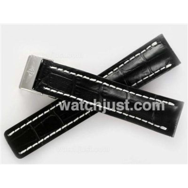 Breitling Black Leather Strap with Deployment Buckle For Swiss Version-22MM