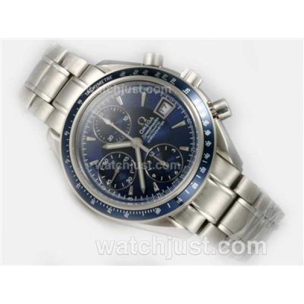 Omega Speedmaster Chronograph Swiss Valjoux 7750 Movement with Blue Dial and Bezel