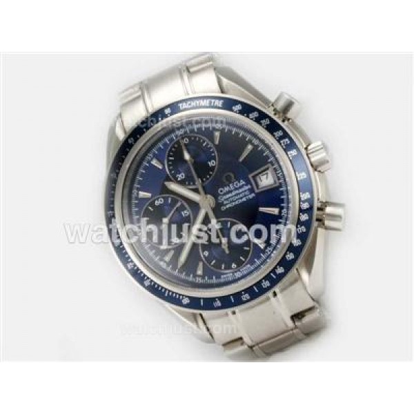 Omega Speedmaster Chronograph Swiss Valjoux 7750 Movement with Blue Dial and Bezel