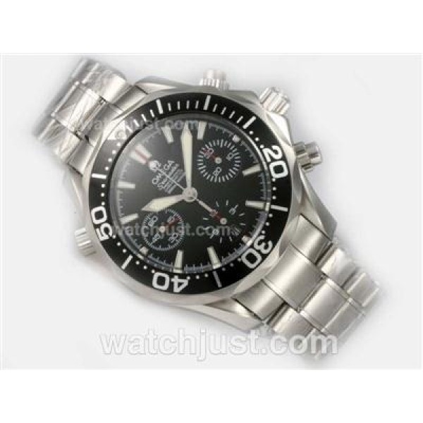 Omega Seamaster Chrono Diver 300m Swiss Valjoux 7750 Movement with Black Dial