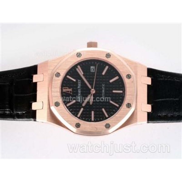 Audemars Piguet Royal Oak Swiss ETA 2836 Movement Rose Gold Case with Black Checkered Dial