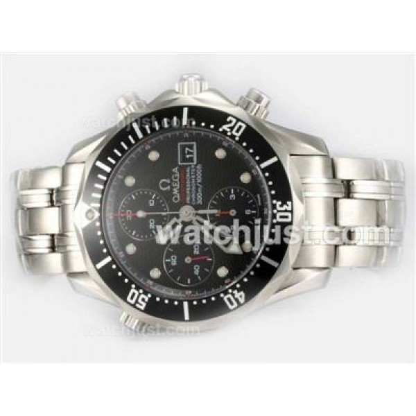 Omega Seamaster Chronograph Swiss Valjoux 7750 Movement with Black Dial-Red Marking