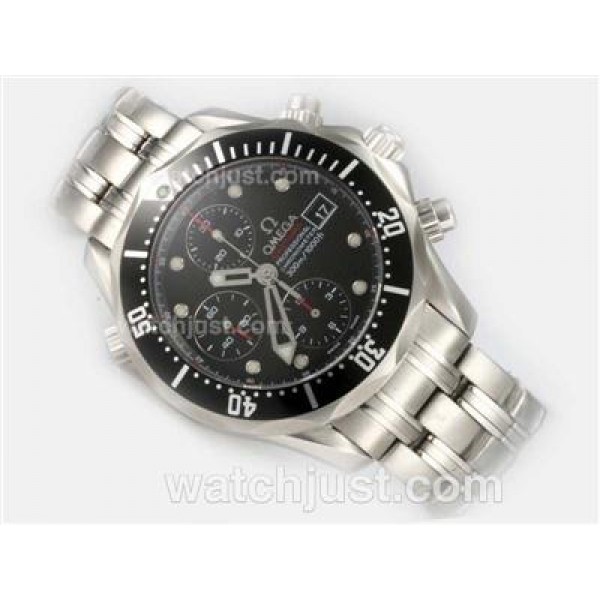 Omega Seamaster Chronograph Swiss Valjoux 7750 Movement with Black Dial-Red Marking