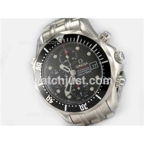 Omega Seamaster Chronograph Swiss Valjoux 7750 Movement with Black Dial-Red Marking
