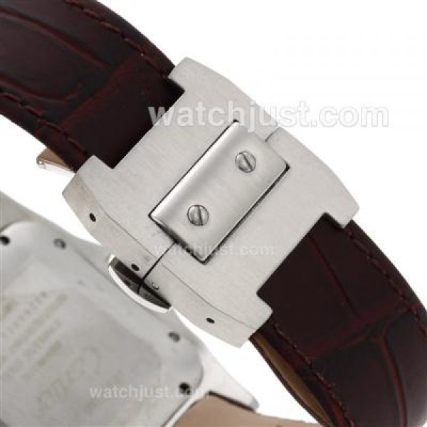 Cartier Santos 100 Automatic with White Dial-Brown Leather Strap