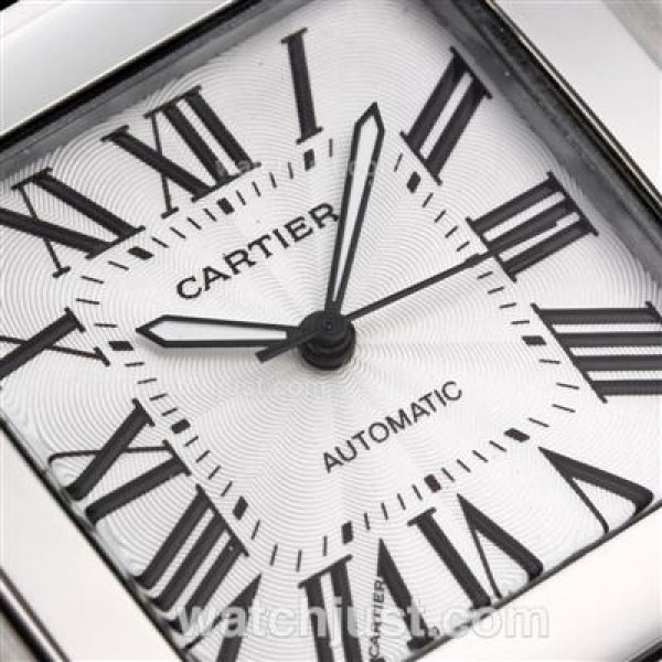 Cartier Santos 100 Automatic with White Dial-Brown Leather Strap