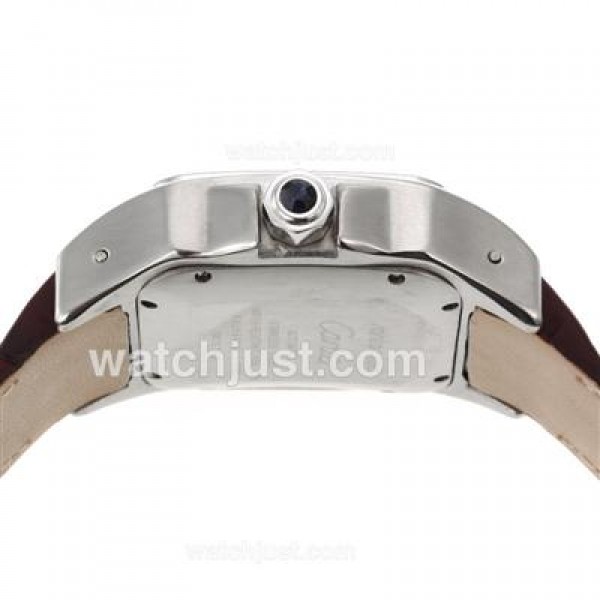 Cartier Santos 100 Automatic with White Dial-Brown Leather Strap