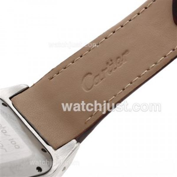 Cartier Santos 100 Automatic with White Dial-Brown Leather Strap