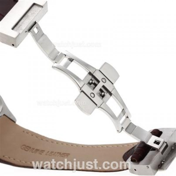Cartier Santos 100 Automatic with White Dial-Brown Leather Strap