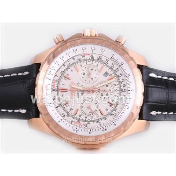 Breitling for Bentley Motors T Automatic Rose Gold Case with White Dial-Black Leather Strap