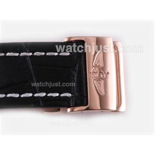 Breitling for Bentley Motors T Automatic Rose Gold Case with White Dial-Black Leather Strap