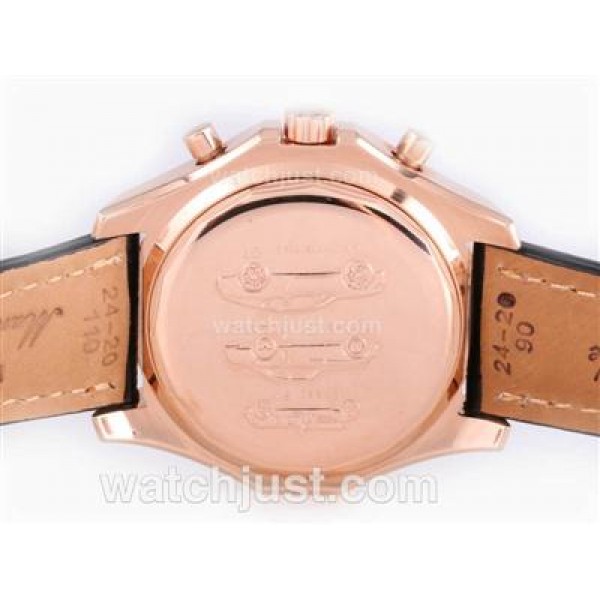 Breitling for Bentley Motors T Automatic Rose Gold Case with White Dial-Black Leather Strap