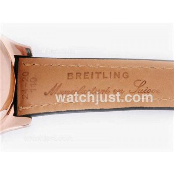 Breitling for Bentley Motors T Automatic Rose Gold Case with White Dial-Black Leather Strap