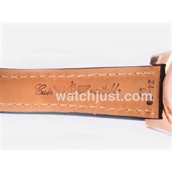 Breitling for Bentley Motors T Automatic Rose Gold Case with White Dial-Black Leather Strap
