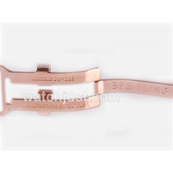 Breitling for Bentley Motors T Automatic Rose Gold Case with White Dial-Black Leather Strap