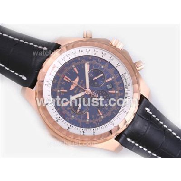 Breitling for Bentley Motors T Automatic Rose Gold Case with Blue Dial-Black Leather Strap