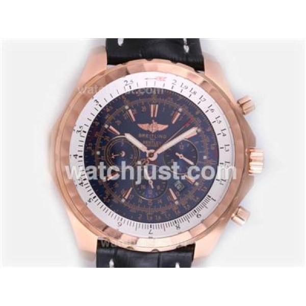 Breitling for Bentley Motors T Automatic Rose Gold Case with Blue Dial-Black Leather Strap