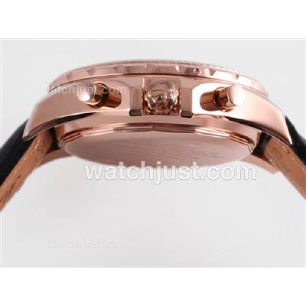 Breitling for Bentley Motors T Automatic Rose Gold Case with Blue Dial-Black Leather Strap