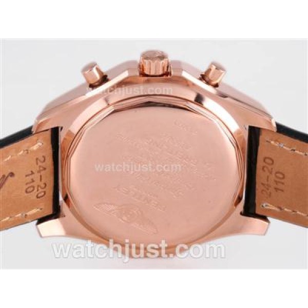 Breitling for Bentley Motors T Automatic Rose Gold Case with Blue Dial-Black Leather Strap