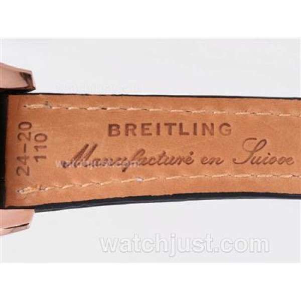 Breitling for Bentley Motors T Automatic Rose Gold Case with Blue Dial-Black Leather Strap
