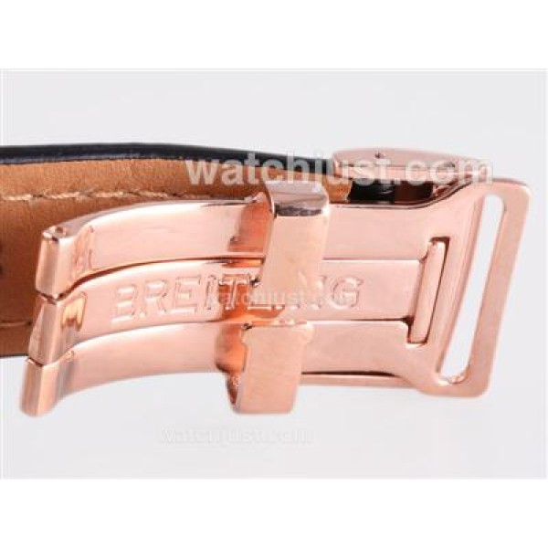 Breitling for Bentley Motors T Automatic Rose Gold Case with Blue Dial-Black Leather Strap