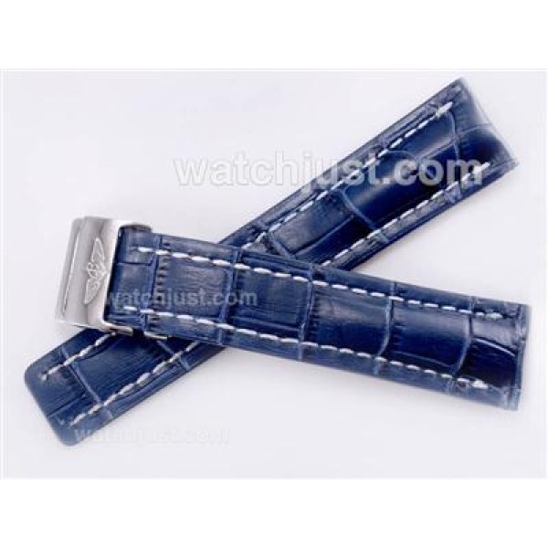 Breitling Blue Leather Strap with Deployment Buckle-22MM