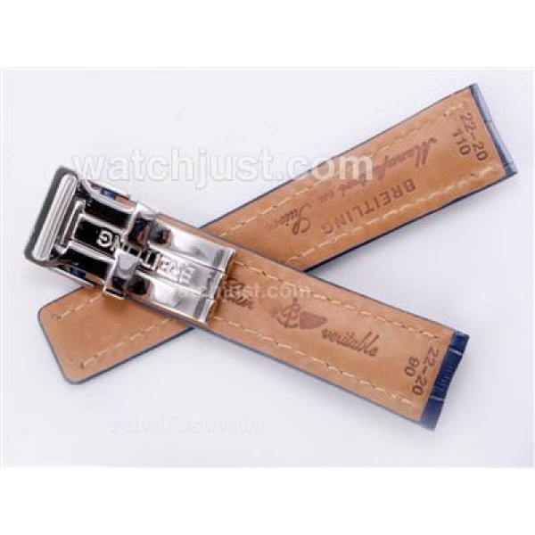 Breitling Blue Leather Strap with Deployment Buckle-22MM