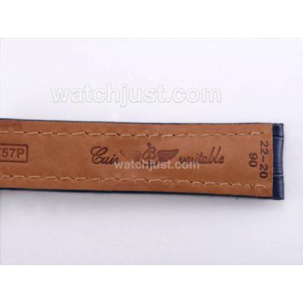 Breitling Blue Leather Strap with Deployment Buckle-22MM