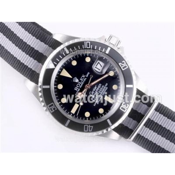 Rolex Submariner Cartier Automatic with Black Bezel and Dial Vintage Version-Nylon Strap