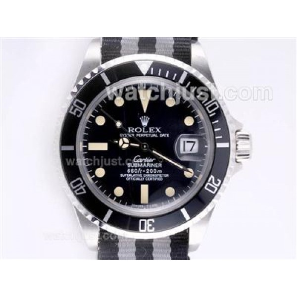 Rolex Submariner Cartier Automatic with Black Bezel and Dial Vintage Version-Nylon Strap