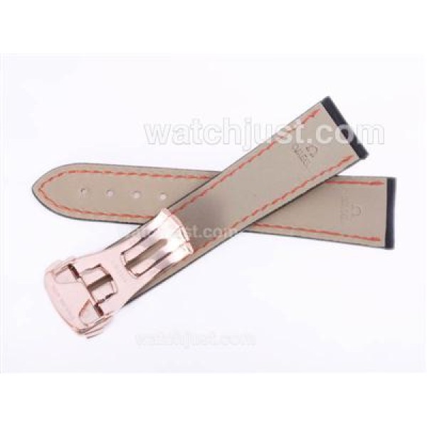 Omega Black Leather Strap with Rose Gold Deployment Buckle-For 7750 Version