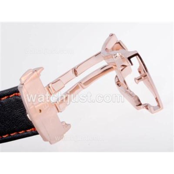 Omega Black Leather Strap with Rose Gold Deployment Buckle-For 7750 Version