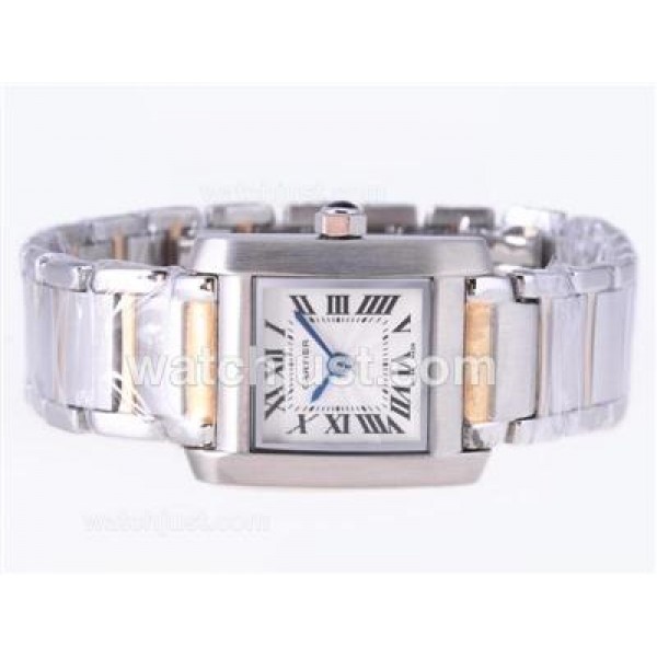 Cartier Tank Two Tone with White Dial-Lady Size