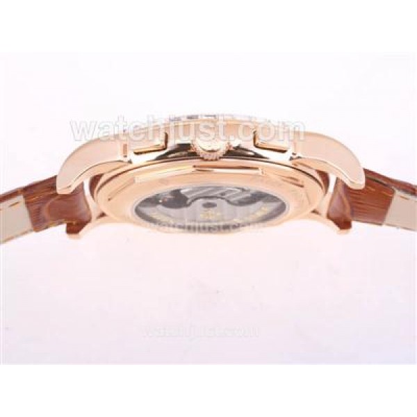Patek Philippe Perpetual Calendar Chrono Automatic Rose Gold Case CZ Diamond Bezel with Champagne Dial