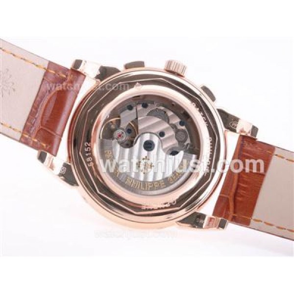 Patek Philippe Perpetual Calendar Chrono Automatic Rose Gold Case CZ Diamond Bezel with Champagne Dial