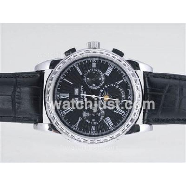Patek Philippe Perpetual Calendar Automatic CZ Diamond Bezel with Black Dial