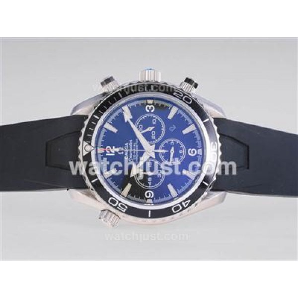 Omega Seamaster Planet Ocean Working Chronograph with White Marking-Same Chassis As 7750 Version-Rubber Strap
