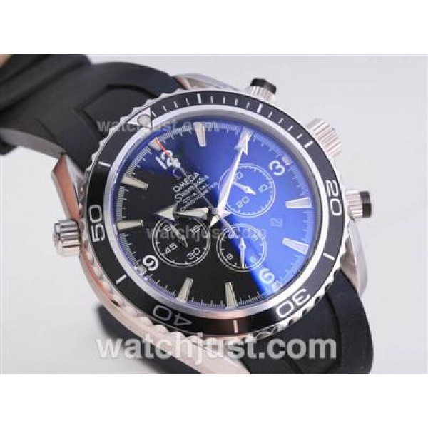 Omega Seamaster Planet Ocean Working Chronograph with White Marking-Same Chassis As 7750 Version-Rubber Strap