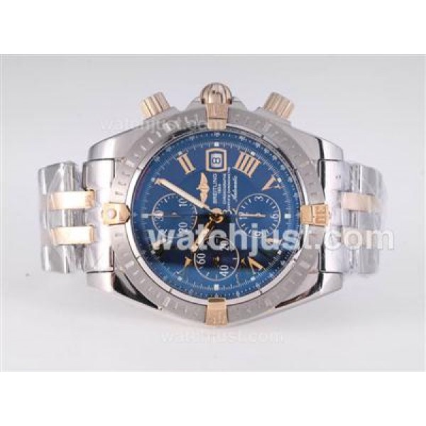 Breitling Chronomat Evolution Chrono Swiss Valjoux 7750 Movement Two Tone with Roman Marking-Blue Dial