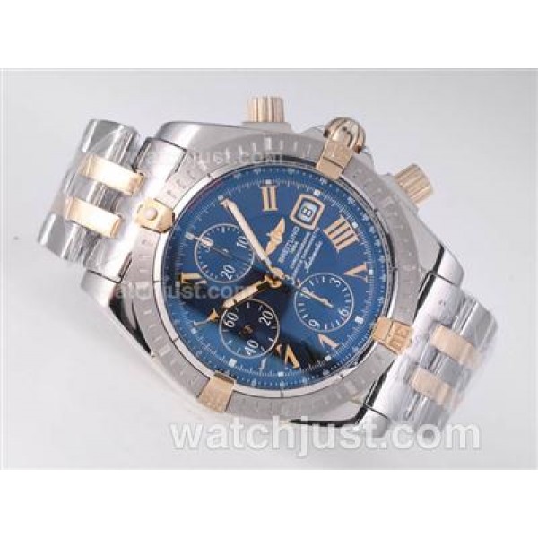 Breitling Chronomat Evolution Chrono Swiss Valjoux 7750 Movement Two Tone with Roman Marking-Blue Dial