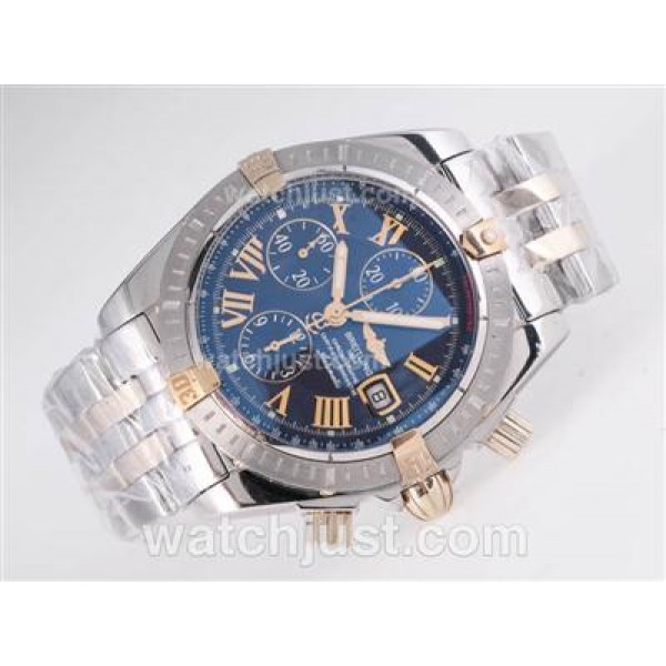 Breitling Chronomat Evolution Chrono Swiss Valjoux 7750 Movement Two Tone with Roman Marking-Blue Dial