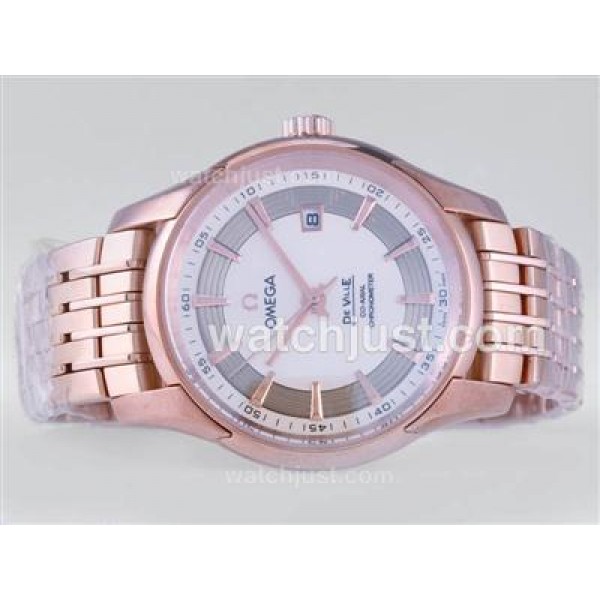 Omega Hour Vision See Thru Case with Full Rose Gold / White Dial-Decorated Asia 2813 Movement