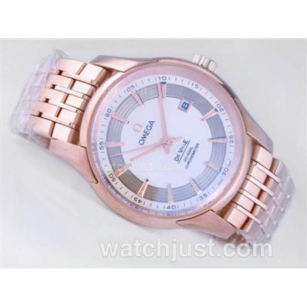 Omega Hour Vision See Thru Case with Full Rose Gold / White Dial-Decorated Asia 2813 Movement